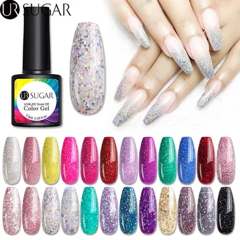 

UR SUGAR 7.5ml Glitter Silver Laser Gel Nail Polish Platinum Gel Varnish Soak Off UV LED Gel Lacquer Semi Permanent Hybrid Gel