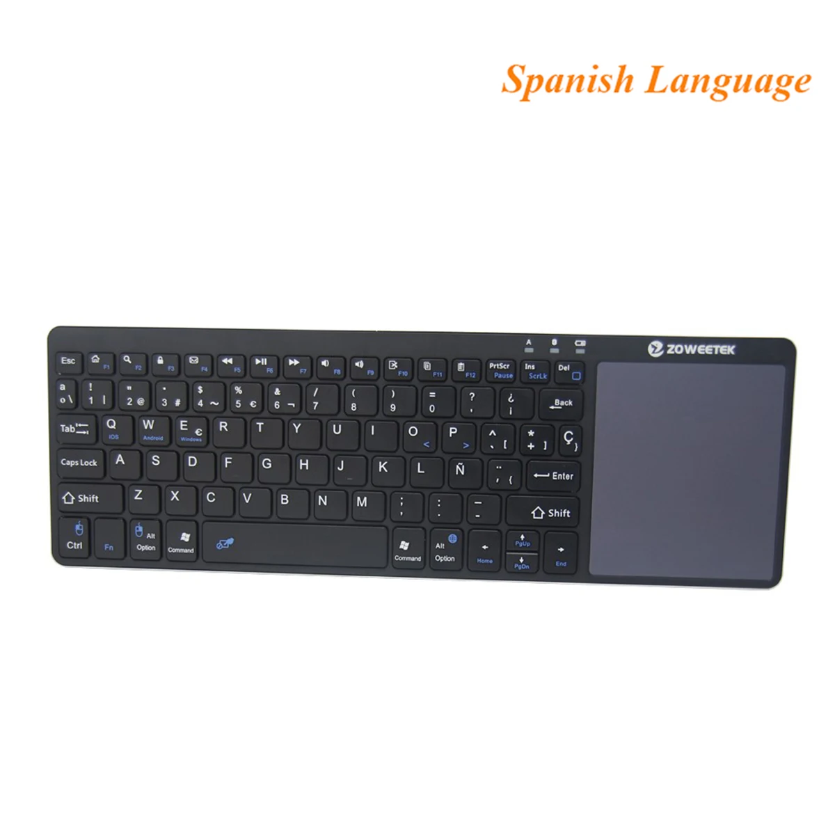 Zowintek-teclado K12bt1 Utra-fino sem Fio Pequeno Espanhol Bluetooth com Touchpad para Windows e Android