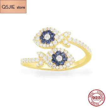 

QSJIE Fashion Charm Sterling Silver Copy 1:1 Replica,Yellow Silver Ete Lucky Fish Open Ring Women Monaco Jewelry Gift With Logo