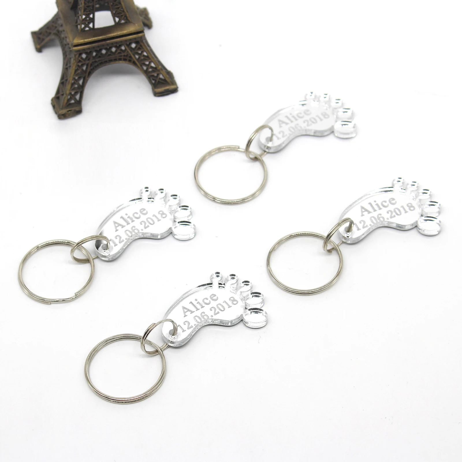 

10 pcs Personalized Laser Engraved Gold Silver Feet Keychain Birthday Party Favors Customized Baby Shwer Gifts Souvenirs Keyring