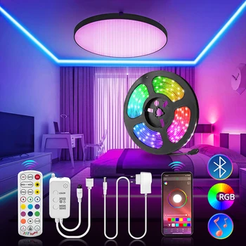 

Fita LED RGB Light 5050 12V 5M Bluetooth Music Sync Flexible Ribbon Smart LED Light with Controller for Room TV Backlight 50ft