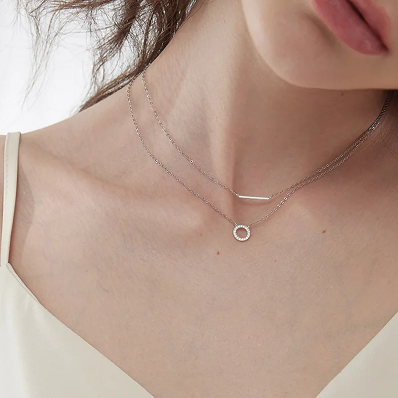 New 925 Sterling Silver Diamond Round Double Necklace Ladies Clavicle Chain Exquisite Jewelry Party Wedding Accessories SNK033 - Image 6