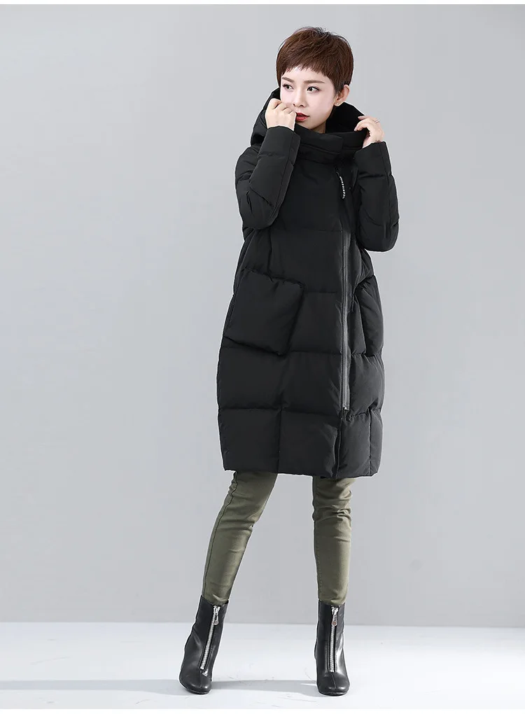 Down Jacket Women's Mid-length Thick Winter New Style Korean-style Versitile Fashion Winter over-the-Knee Loose-Fit Coat Fa