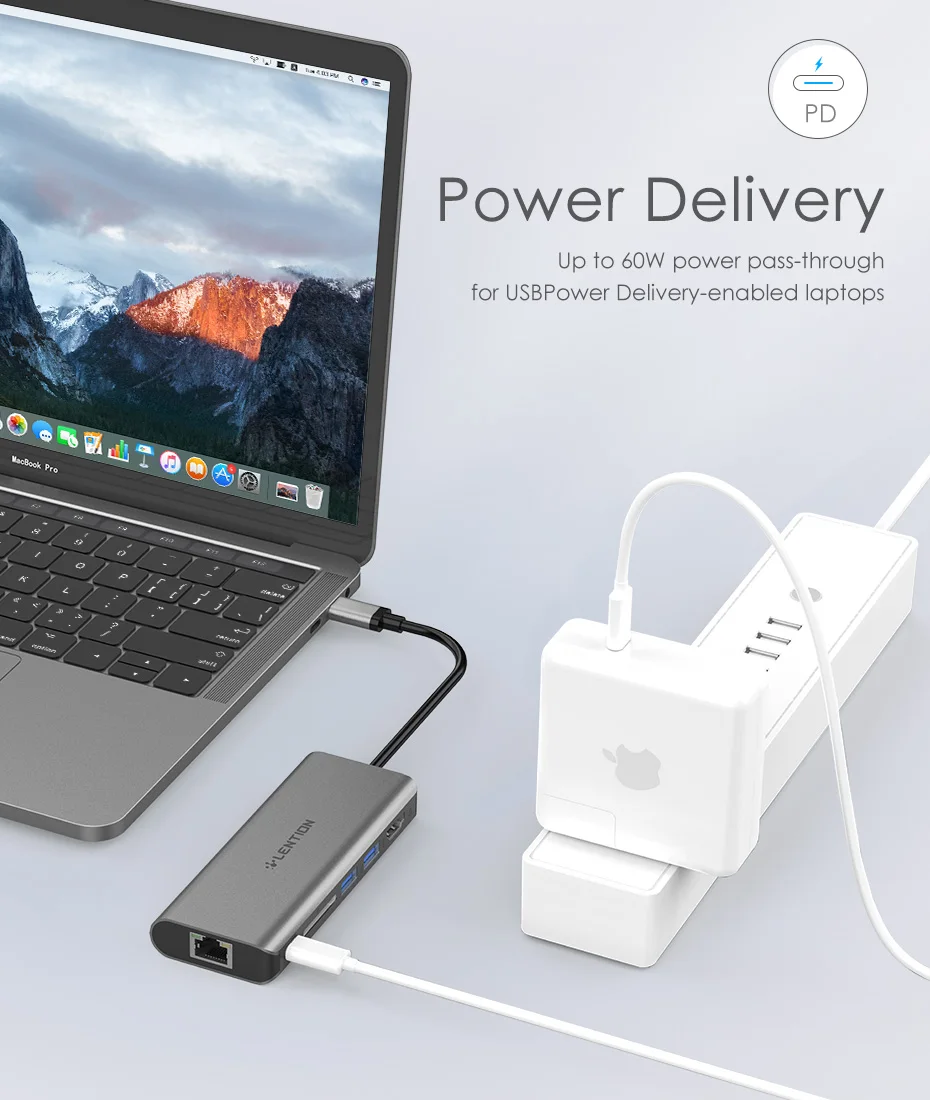USB C цифровой AV многопортовый концентратор с 4K HDMI, 2 USB 3,0, кардридер, type C зарядка, гигабитный Ethernet адаптер для MacBook Pro