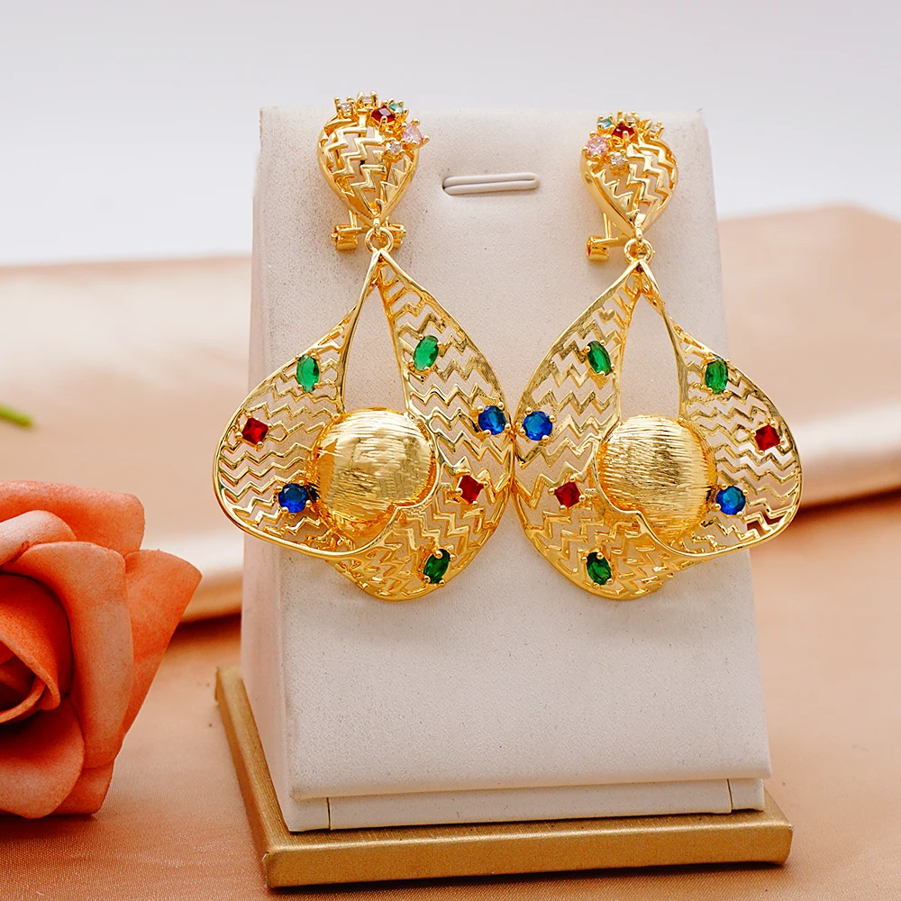Trendy Gold Color Earrings For Women Geometric Crystal Drop
