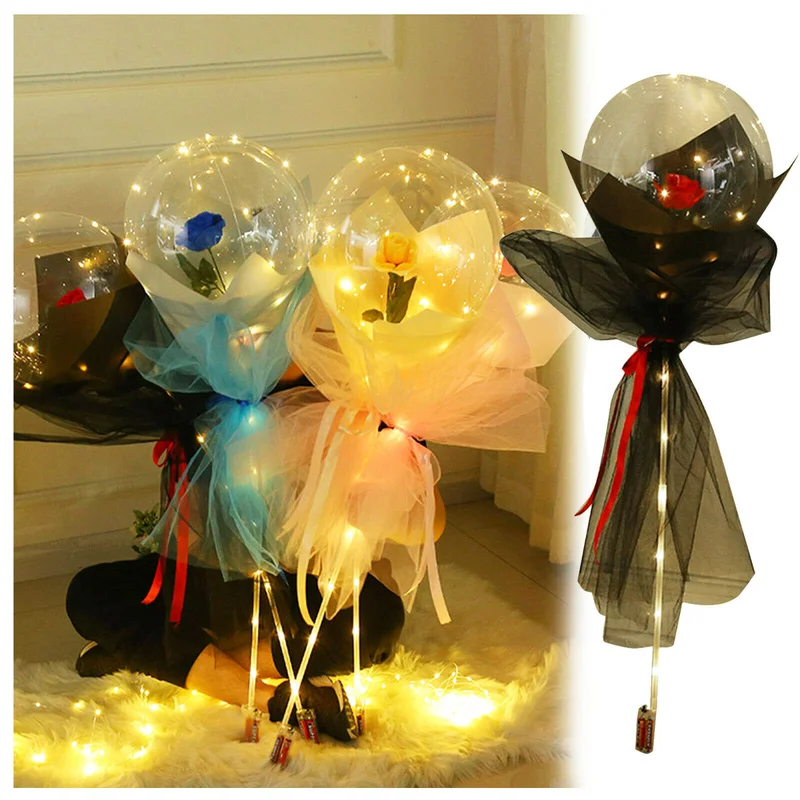 diy balloon set accessories led rose bobo balloon birthday valentine s day gift wedding decoration christmas party rose bouquet Led Light with Rose Balloons Gift Decoration Clear Balls Led Luminous Balloon Rose Bouquet for Wedding Birthday Party Oranment