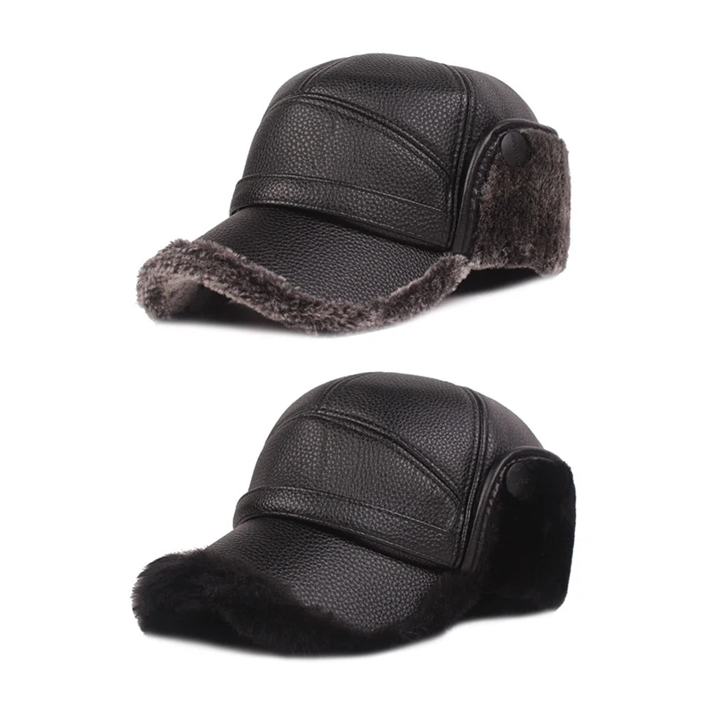 Новинка, модная мужская кожаная бейсболка, бейсболка, уличная, для охоты, Авиатор, с ушками, зимняя, мужская, женская, кепка, s, повседневная, Регулируемый козырек