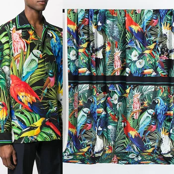 

2YDS/Lot Spring/summer fashion print fabric tropical jungle parrot bird animal pattern digital print shirt positioning fabric