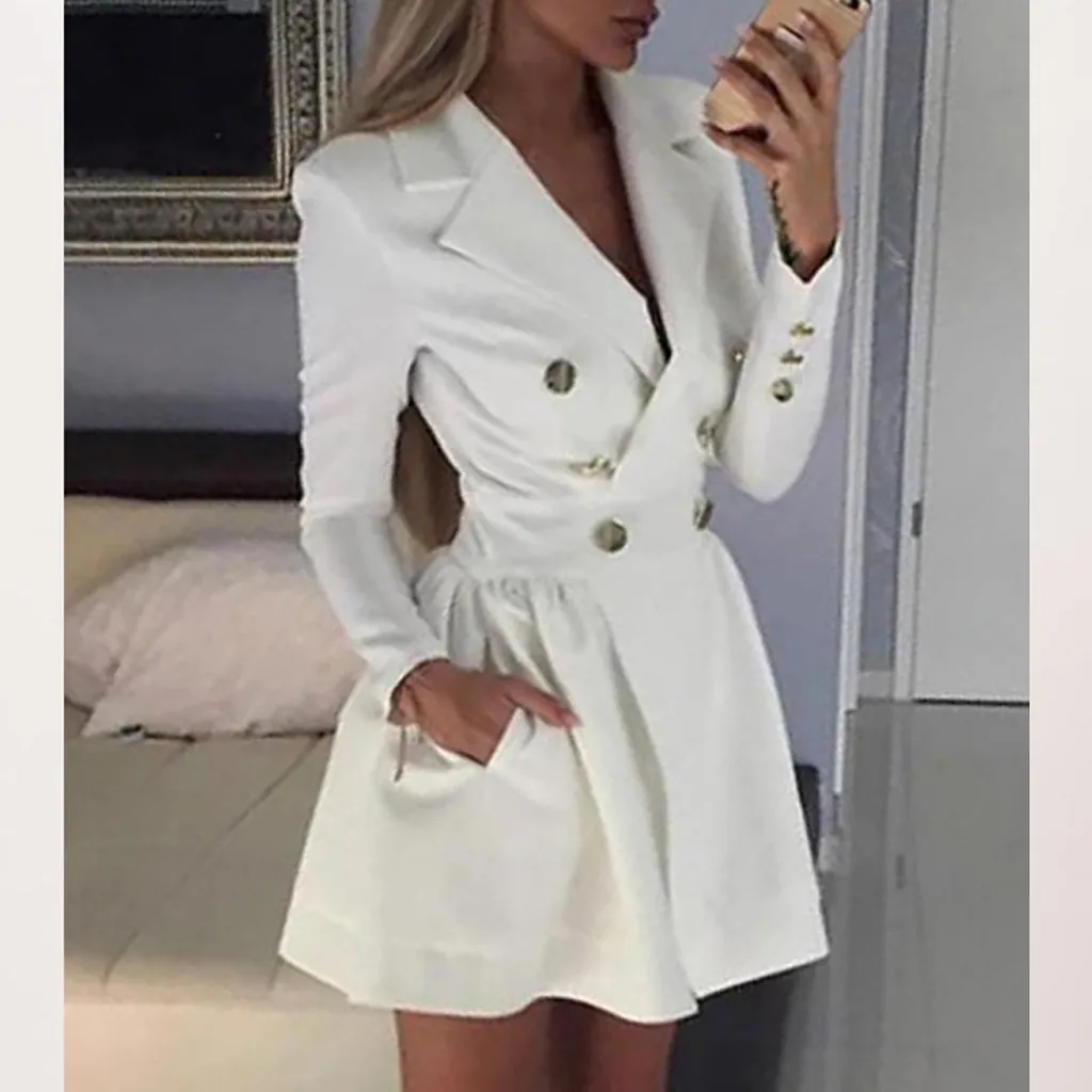 

Fashion Simple Autumn Women Jecket Plus Size Tops Long Sleeve Pockets Jacket Coats Ladies Office Business Wear Coat femme mujer