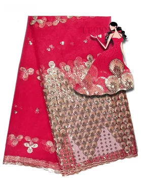 

Wine color tulle lace fabric with sequin lace trim African french net lace fabric high quality for evening dress VIP888