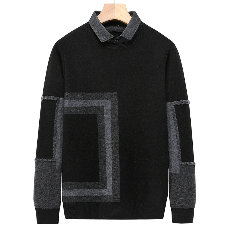 

2020 New High End Fashion Brand Knit Mens Pullover Black Sweater Geometric Wool Autum Winter Casual Designer Jumper Men Clothes