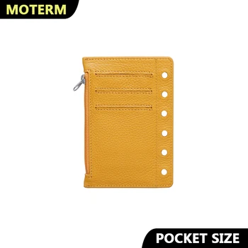 Moterm Zipper Flyleaf for Pocket A7 Size Ring Planner Genuine Pebbled Grain Leather Divider Coin Storage Bag Notebook Accessory 1