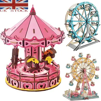 

UK 3D Puzzles Jigsaws Model of Ferris Wheel Merry-Go-Round 33cm x 39cm x 21cm
