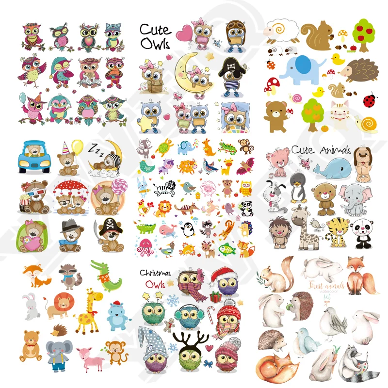 Cute Animal Thermal Patch T-Shirt Dresses Parches Garment Accessory Diy Washable New Heat Transfer Little Owls Elephant Sticker | Дом и сад