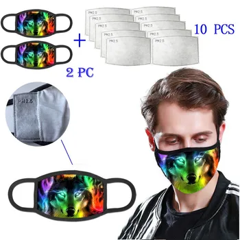 

2PC Unisex Face Mouth Mask Dustproof Anti Pollution Mascarillas With 10PC PM2.5 Activated Carbon Filters 3D Printed Reuse Masque