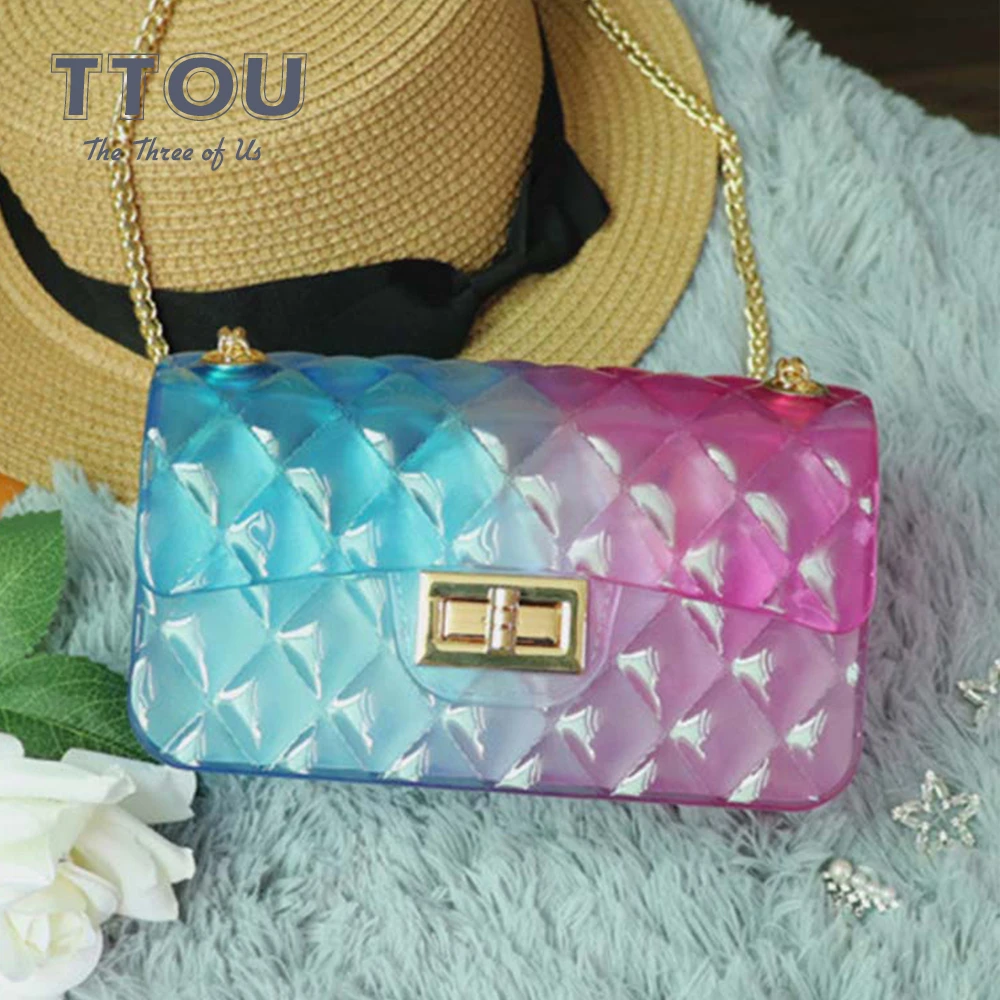 

TTOU Fashion Women Transparent Colorful Messenger Bags Pvc Chain Bag Handbag Gradient Bag For Girls Small Shoulder Bag Popular
