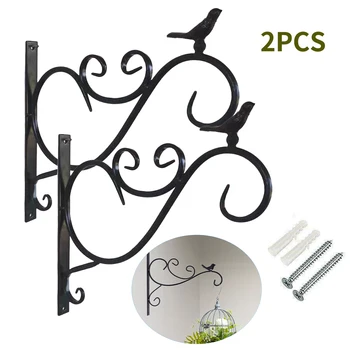 

2pcs Plant Bracket Hanger With Screws Outdoor Iron Art Wall Decor Heavy Duty Home Hanging Basket Patio Rustproof Garden Simple