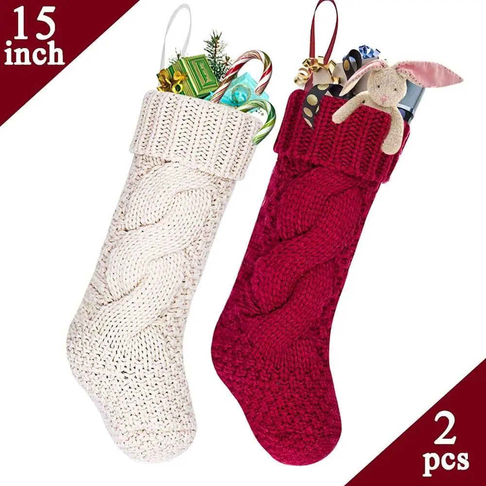 2Pack 15IN Рождественские чулки, 4 упаковки, 18 дюймов, большой размер, вязаные рождественские чулки для семьи, отдыха, отдыха - Цвет: 2Pack 15IN