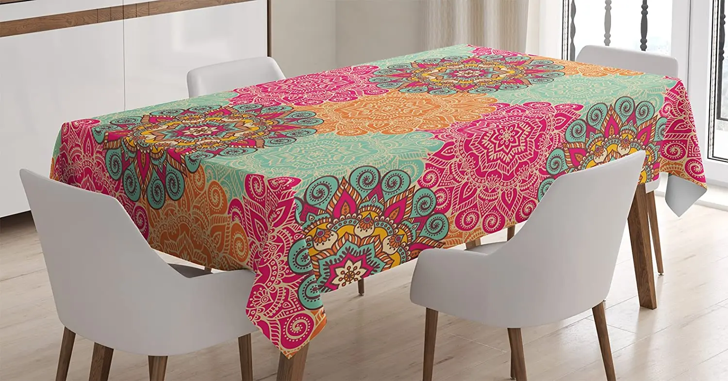 

Antique Mandala Patterns Circles in Vintage Colors Native Tribal Ornamental Dining Room Kitchen Rectangular Table Cover