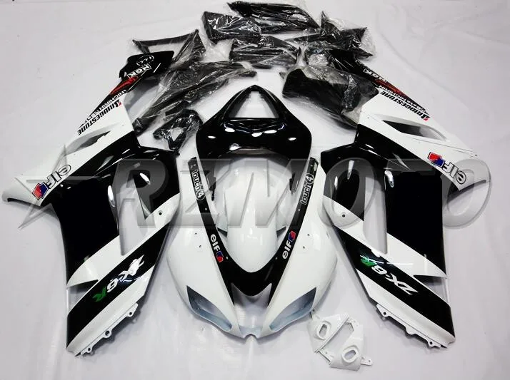 Качество OEM Новое ABS Обтекатели комплект подходит для kawasaki Ninja ZX6R 636 2007 2008 07 08 6R bodyкузов на заказ черный белый Эльф