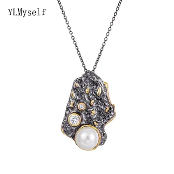 

New look Sector Black Pendant Pearl Necklace Women Vintage Jewelry Suspension Chain Pendants for Statement