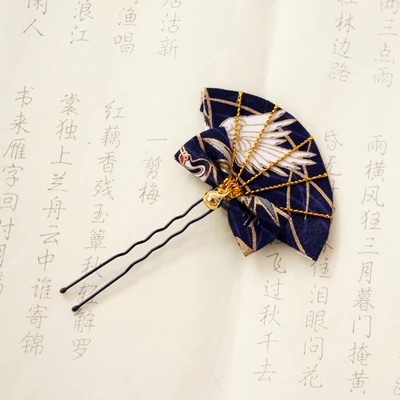 Navy Hairpin Tsuami Zaiku Fan заколка для волос Kanzashi традиционный японский цветочный стиль кимоно с бахромой аксессуар Гейша ручной работы бант Косплей - Цвет: Navy Hairpin