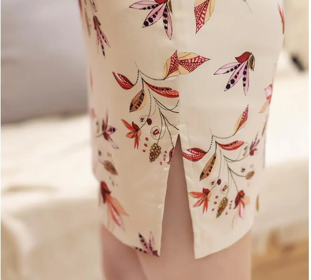 Летнее женское китайское платье шелковое атласное Сексуальное Мини cheongsam женская Роба в восточном стиле с цветочным принтом плюс Размер qipao современный винтажный