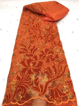 

2020 High Quality African nigerian tulle Lace Fabric velvet lace fabric Embroidery Party Dress Sequins French Guipure