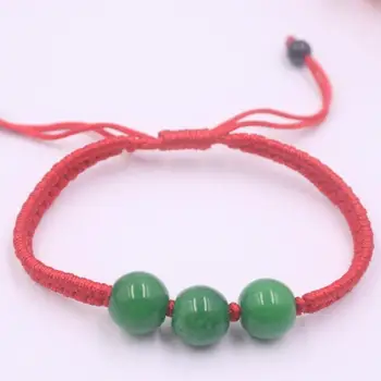 

New Hand Knitted Bracelet 8mm Three Bead Green Jadeite Bracelet 16-20cm