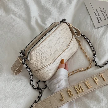 

Stone Pattern PU Leather Crossbody Bags For Women 2019 Chain Shoulder Messenger Bag With Letter Design Shoulder Belt Handbags
