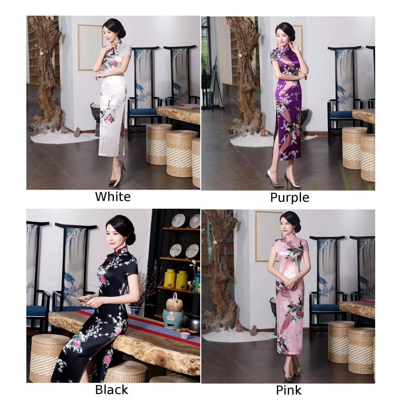 Женское платье-карандаш, китайское платье Ципао, традиционное платье с принтом, длинное платье, стоячий воротник, официальное элегантное женское приталенное платье с разрезом