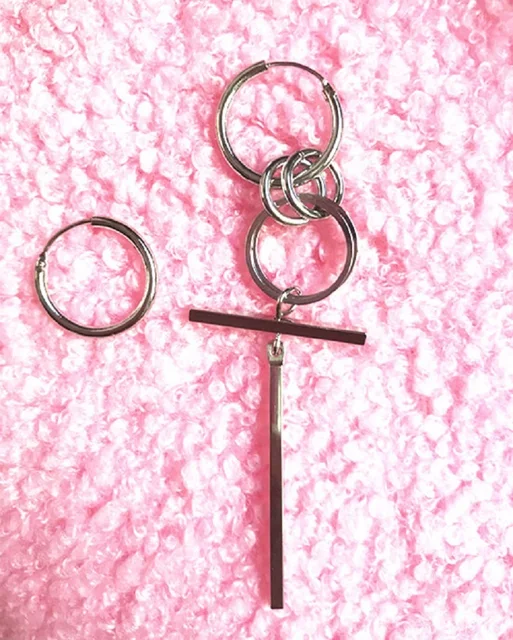 KPOP Stray Kids Huang Hyun Chen Bangtan Boys V Kim Tae Hyung Long Earrings Cross Ear Ring Earclip New Korea Group Thank You Card earrings