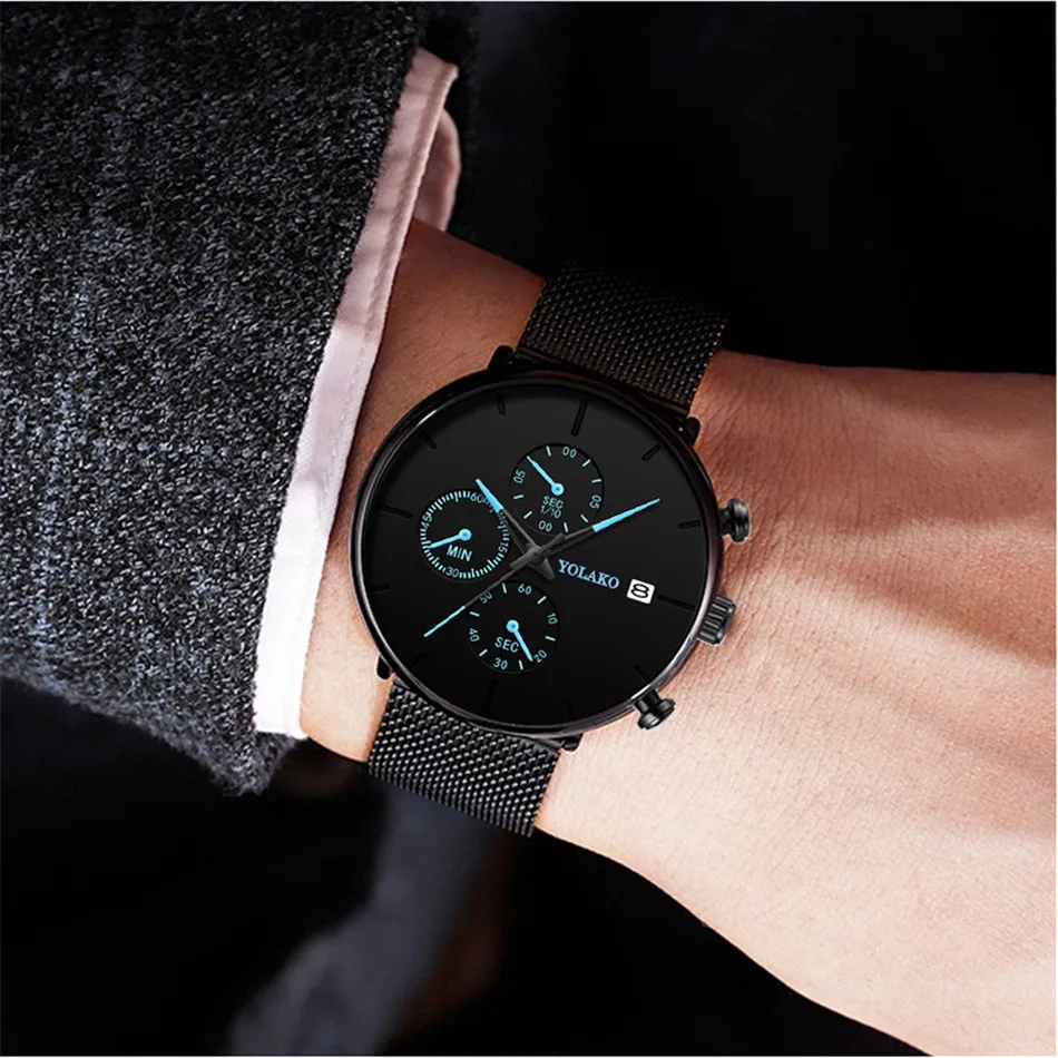 YOLAKO Watch Men Business Ultra-Thin Stainless Steel Men’s Watch With Date Calendar Quartz Wristwatch relogio feminino Clock Hot 6