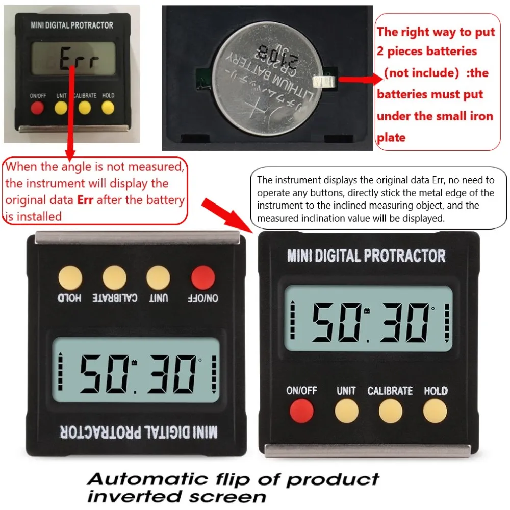 RZ MT2010 Digital Inclinometer Electronic Protractor Tilt Angle Level Box Vertical Magnetic Measuring Tools Angle Gauge Meter