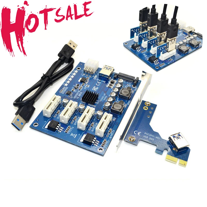 Комплект расширения PCIE X1 на 4PCI-E X16 с 1 4 порта PCI Express хаб мультипликатора 6pin Sata USB
