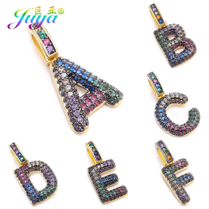 

Juya DIY Bracelet Necklace Making Findings Multicolor Rainbow Zircon Gold 26 Alphabet Initial Letter Charms Pendant Supplies