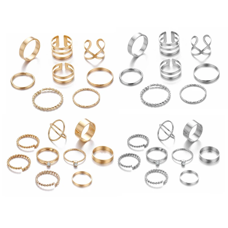 Conjunto de anillos minimalistas de plata y oro para mujer, sortija de nudillo con cristal geométrico Punk, joyería para dedos 2019