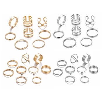 Minimalist Gold Sliver Rings Set For Women 2019 Punk Geometric Crystal Round Twist Knuckle Ring Female Fashion Finger Jewelry