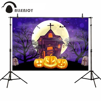 

Allenjoy Halloween Photophone Horror Night Moon Castel Bat Pumpkin Cat Tree Forest Festival Supplies New Year Party Backdrops