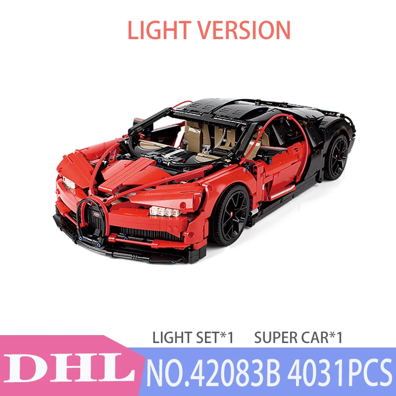 Technic Car Series Supercar Bugattis модель строительные блоки Наборы кубиков детские игрушки, совместимые с IegoSet 42083 подарки в сборе - Цвет: WITH LIGHT