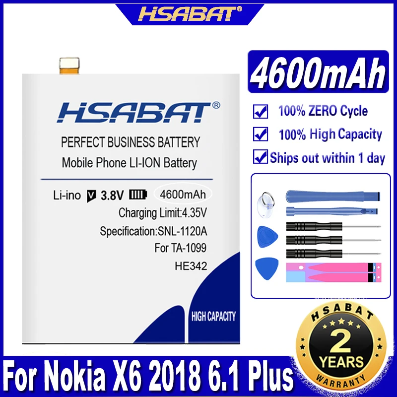 Аккумулятор HSABAT HE 342 HE342 HE361 BQ-5732L 4600 мАч для Nokia X6 2018 6 1 Plus TA-1099 X5 TA-1109 5 | Мобильные