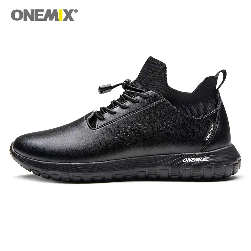 mens black leather running shoes