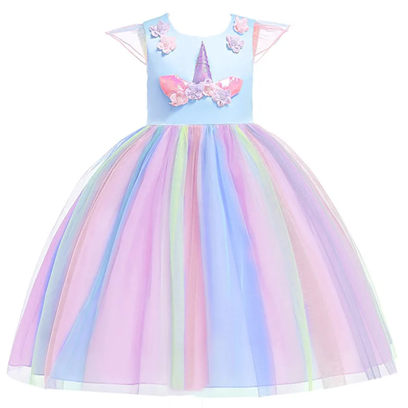 Детский карнавальный костюм принцессы с единорогом для девочек, платье Моаны, костюм на Хэллоуин, костюмы для детей, подарки для девочек - Цвет: blue dress