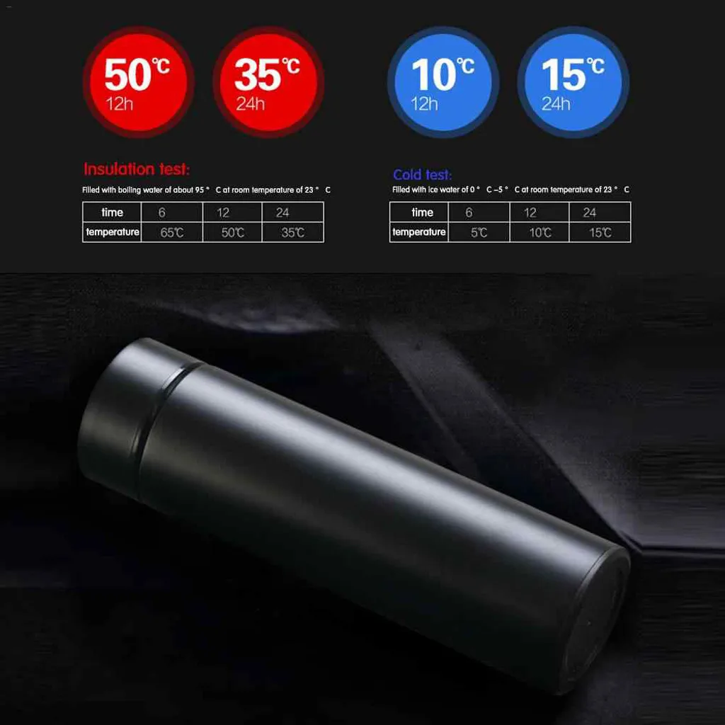 1x Insulation bottle Black Stainless Steel Vacuum Flask Smart Kettle LCD Touch Screen Display Temperature termos garrafa termica