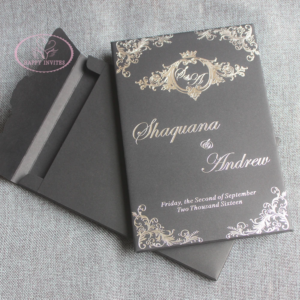 HI1156-02 Custom Black & White Hardcover  Wedding Card with Silver Foil and Acrylic Invitation with Black Letters Made in China