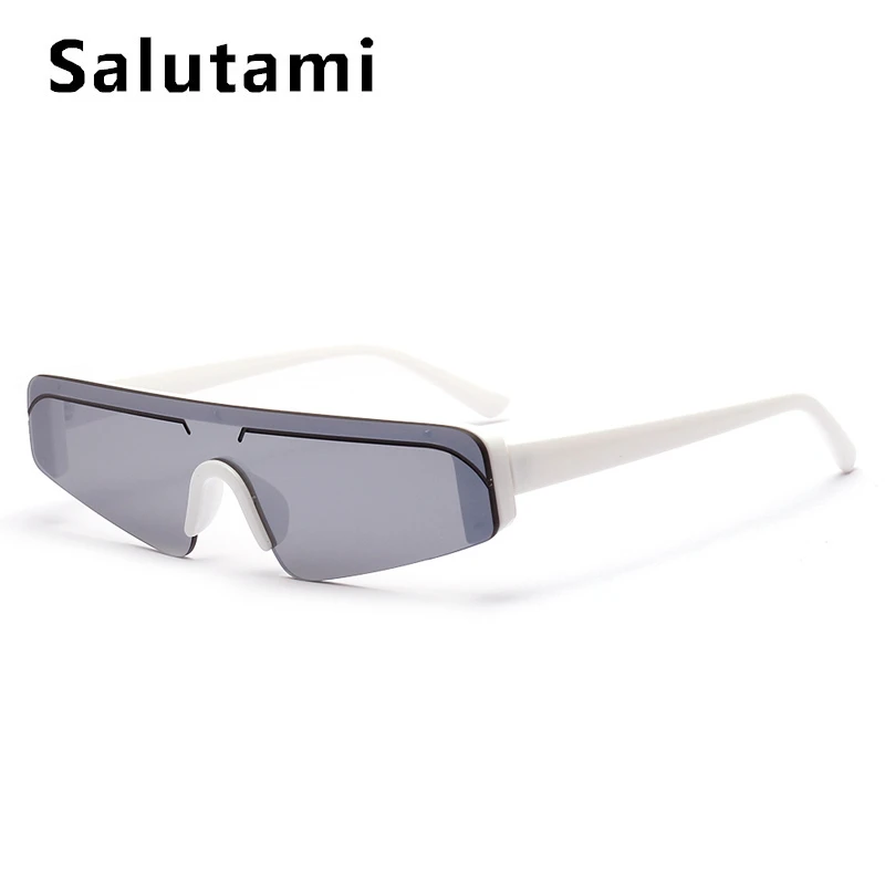 One Piece Small Cat Eye Sunglasses Women Red Purple Mirror Eyewear Men Chic Stripe Lens Rimless Sun Glasses Female Brand Shades - Lenses Color: white silver