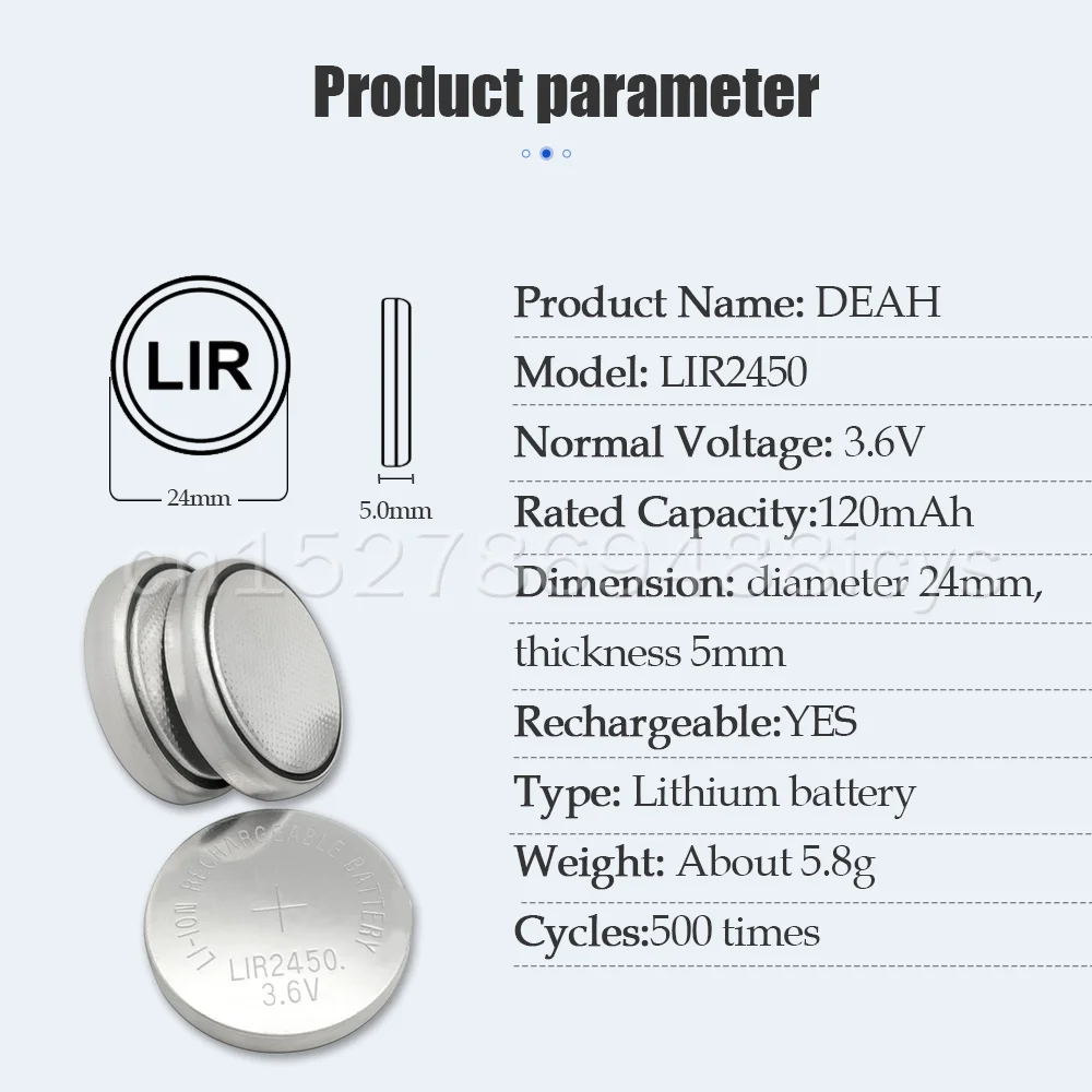 camera battery LIR2450 LIR 2450 3.6V Lithium Rechargeable Batteries Replaced CR2450 DL2450 BR2450 For Remote Control Watch Button Coin Cell camera battery