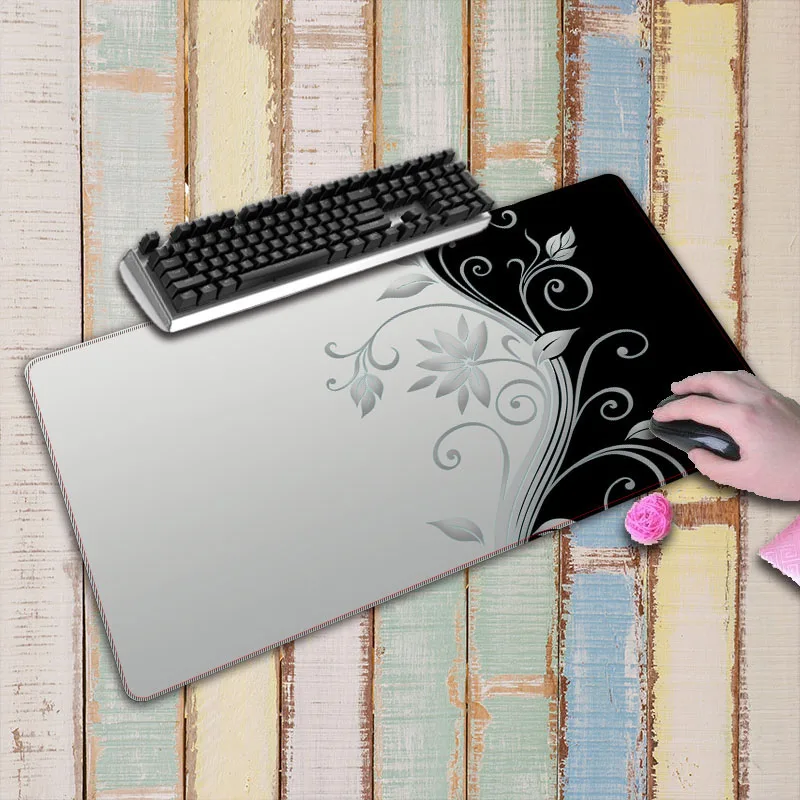  black and white flower Large Lock Edge mouse pad Natural Rubber PC Computer Gaming mousepad Desk Ma