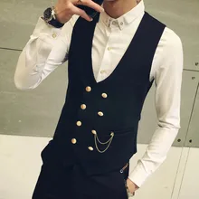 Стиль Молодежный Повседневный двубортный жилет для делового костюма городской популярный бренд модный мужской жилет для делового костюма