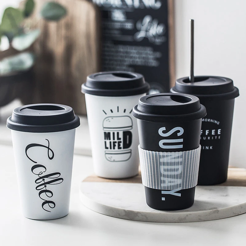 

Stainless Steel Coffee Mugs with Anti-scalding Silicone Cup Sleeve Lid and Metal Straw Portable Travel Metal Coffee Cup 450ml